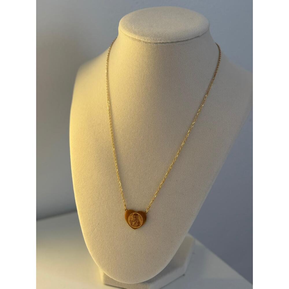 Gold Heart Saint Necklace Religious Pendant Stainless Steel Charm Gift - Picture 3 of 4
